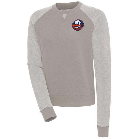 Women's Antigua  Oatmeal/White New York Islanders Flier Bunker Pullover Sweatshirt