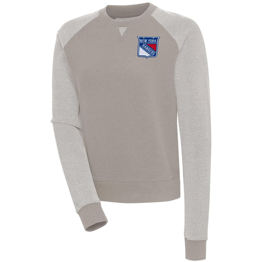Women's Antigua  Oatmeal/White New York Rangers Flier Bunker Pullover Sweatshirt